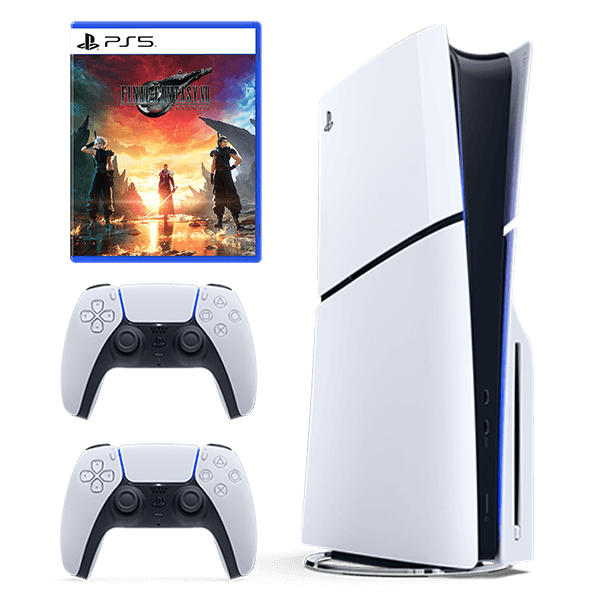 PlayStation 5 Slim Chassis D + white DualSense controller + Final Fantasy VII Rebirth